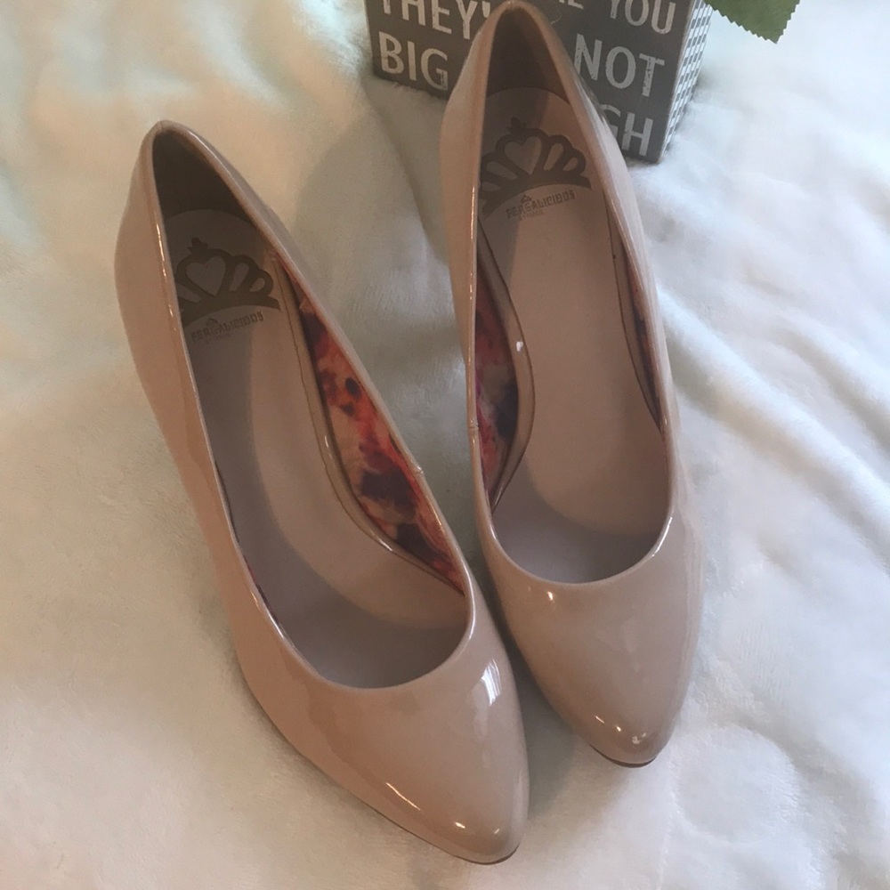 Fergalicious tan patent leather pumps